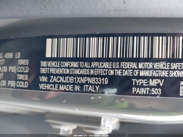 2022 Jeep Renegade Latitude 4x4 მანქანა იყიდება აუქციონზე, vin: ZACNJDB1XNPN83319, აუქციონის ნომერი: 44697273