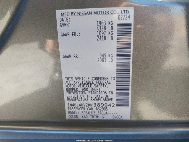 Nissan Altima S Fwd 2024 1N4BL4BV2RN389942 Image 9