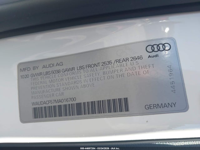 Продаж на аукціоні авто 2021 Audi A5 Sportback Premium 45 Tfsi Quattro S Tronic, vin: WAUDACF57MA016700, номер лоту: 44697284