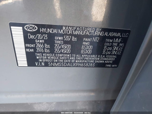 Продажа на аукционе авто 2023 Hyundai Santa Fe Calligraphy, vin: 5NMS5DALXPH658283, номер лота: 44697286
