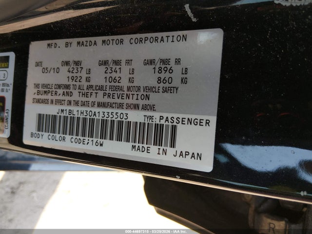 Aukcja sprzedaży 2010 Mazda Mazdaspeed3 Sport, vin: JM1BL1H30A1335503, numer aukcji: 44697315