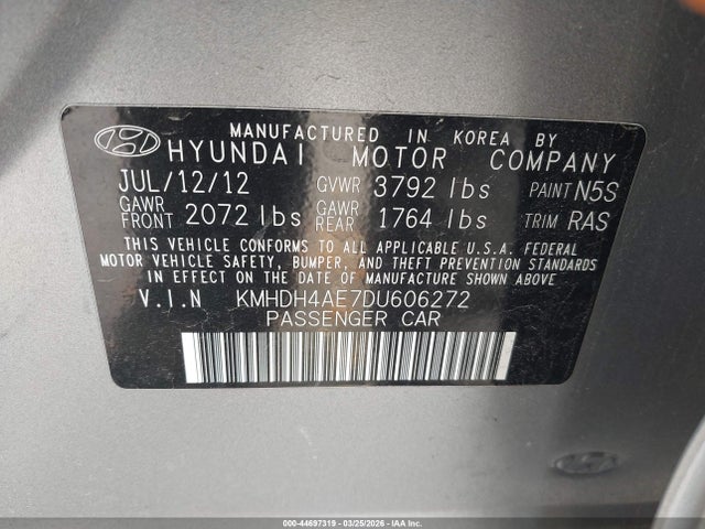 Продаж на аукціоні авто 2013 Hyundai Elantra Gls/limited, vin: KMHDH4AE7DU606272, номер лоту: 44697319