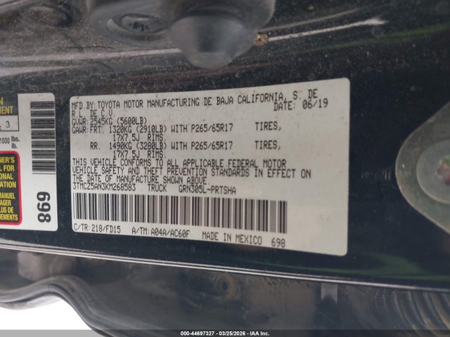 2019 Toyota Tacoma Trd Sport მანქანა იყიდება აუქციონზე, vin: 3TMCZ5AN3KM268583, აუქციონის ნომერი: 44697327
