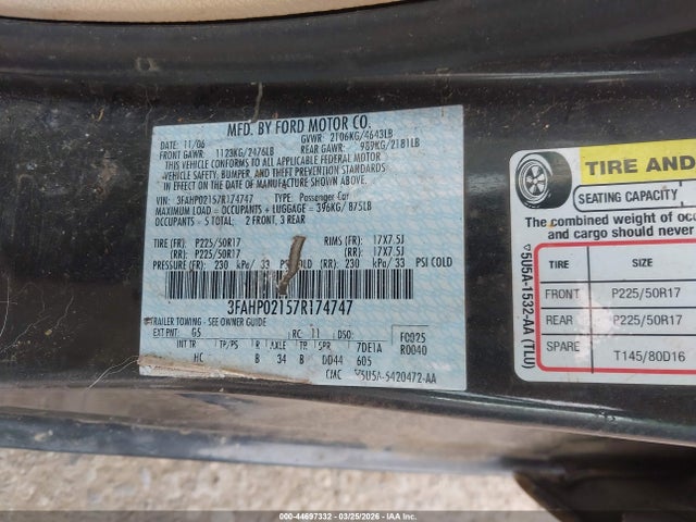 2007 FORD FUSION 3FAHP02157R174747 Photo 8