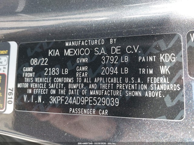 Aukcja sprzedaży 2023 Kia Forte Lxs, vin: 3KPF24AD9PE529039, numer aukcji: 44697349