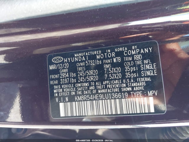 Продаж на аукціоні авто 2020 Hyundai Palisade Limited, vin: KM8R54HE9LU136619, номер лоту: 44697358