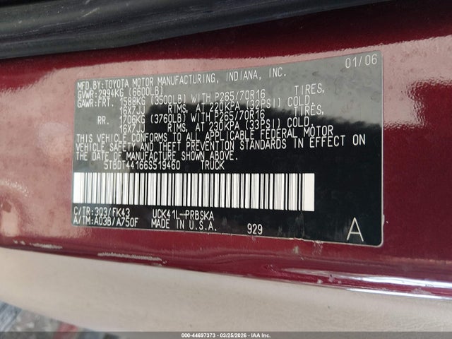 Продаж на аукціоні авто 2006 Toyota Tundra Sr5 V8, vin: 5TBDT44166S519460, номер лоту: 44697373