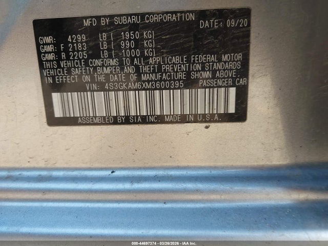 Aukcja sprzedaży 2021 Subaru Impreza Sport, vin: 4S3GKAM6XM3600395, numer aukcji: 44697374