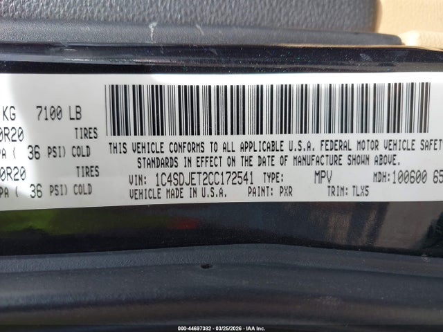 Продажа на аукционе авто 2012 Dodge Durango Citadel, vin: 1C4SDJET2CC172541, номер лота: 44697382