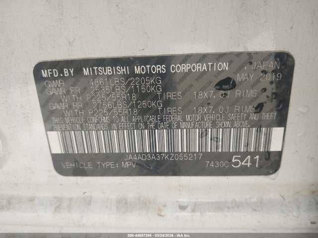2019 MITSUBISHI OUTLANDER JA4AD3A37KZ055217 Photo 8