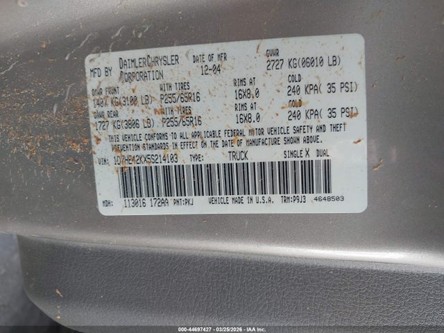 Продажа на аукционе авто 2005 Dodge Dakota Slt, vin: 1D7HE42KX5S214103, номер лота: 44697427
