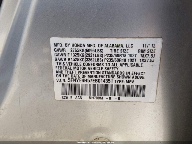 Honda Pilot Ex-l 2014 5FNYF4H57EB014351 Image 9