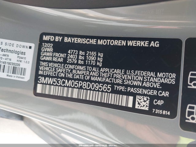 2023 Bmw M240 I Xdrive მანქანა იყიდება აუქციონზე, vin: 3MW53CM05P8D09565, აუქციონის ნომერი: 44697449