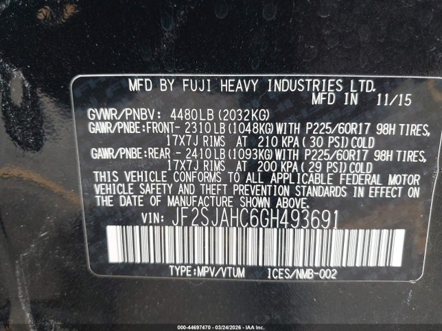 JF2SJAHC6GH493691 Subaru Forester 2.5i Limited