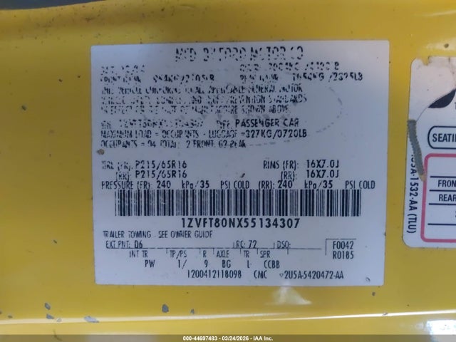 2005 FORD MUSTANG 1ZVFT80NX55134307 Photo 8