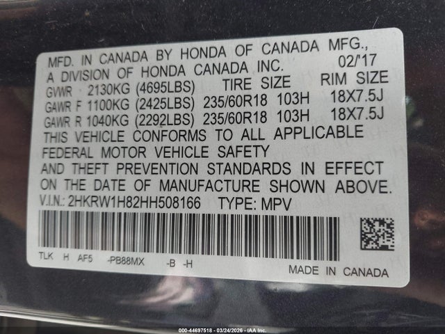 2HKRW1H82HH508166 Honda Cr-v Ex-l/ex-l Navi
