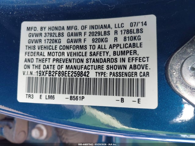 Honda CIVIC EX 2014 19XFB2F89EE259842 Image 9
