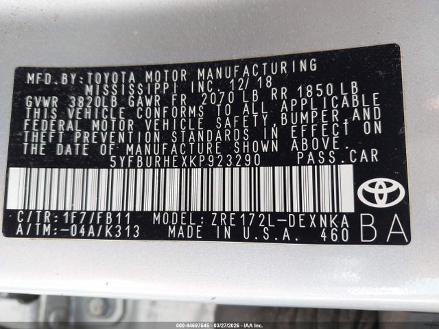 5YFBURHEXKP923290 Toyota COROLLA LE