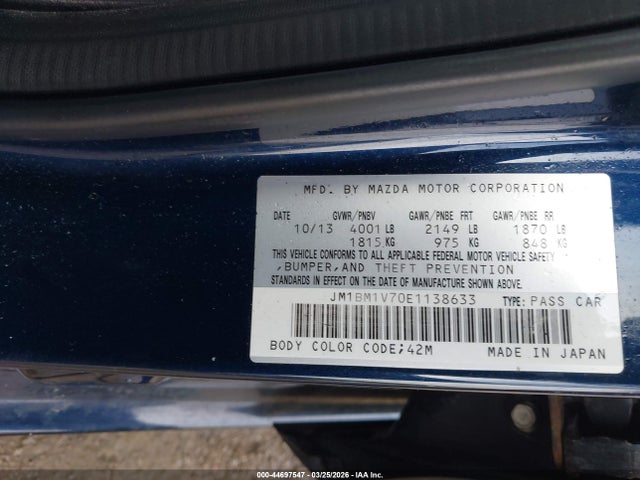 44697547 :رقم المزاد ، JM1BM1V70E1138633 vin ، 2014 Mazda Mazda3 I Touring مزاد بيع