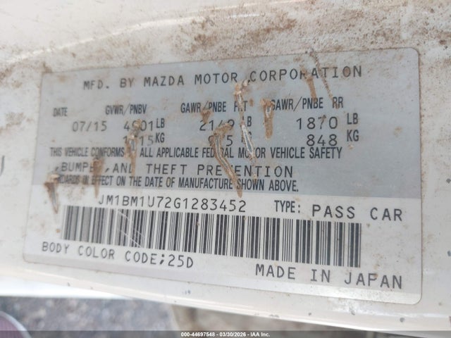 Aukcja sprzedaży 2016 Mazda Mazda3 I Sport, vin: JM1BM1U72G1283452, numer aukcji: 44697548