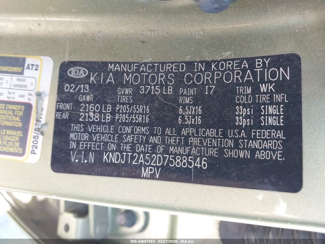 Aukcja sprzedaży 2013 Kia Soul, vin: KNDJT2A52D7588546, numer aukcji: 44697552