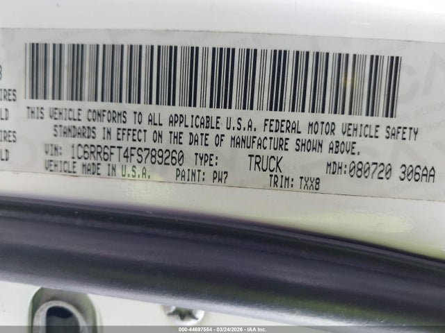 44697554 :رقم المزاد ، 1C6RR6FT4FS789260 vin ، 2015 Ram 1500 Tradesman مزاد بيع
