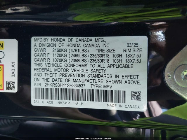 Продажа на аукционе авто 2025 Honda Cr-v Ex 2wd, vin: 2HKRS3H41SH334537, номер лота: 44697563