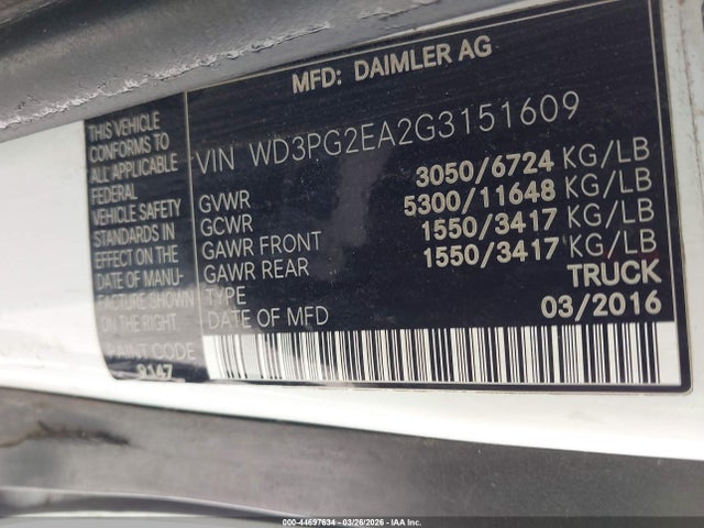 Продажа на аукционе авто 2016 Mercedes-benz Metris, vin: WD3PG2EA2G3151609, номер лота: 44697634