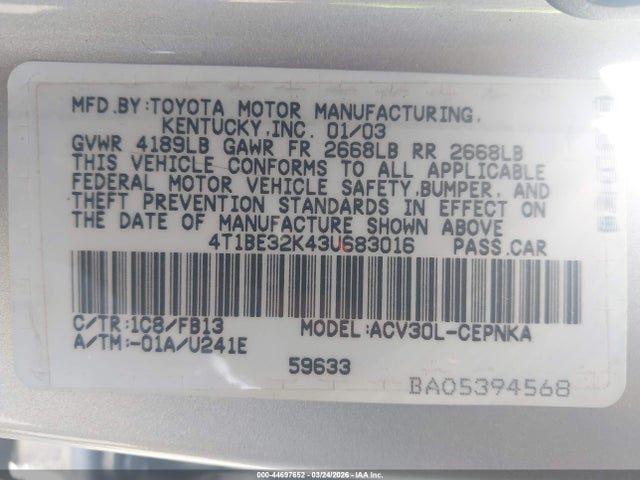 2003 TOYOTA CAMRY 4T1BE32K43U683016 Photo 8