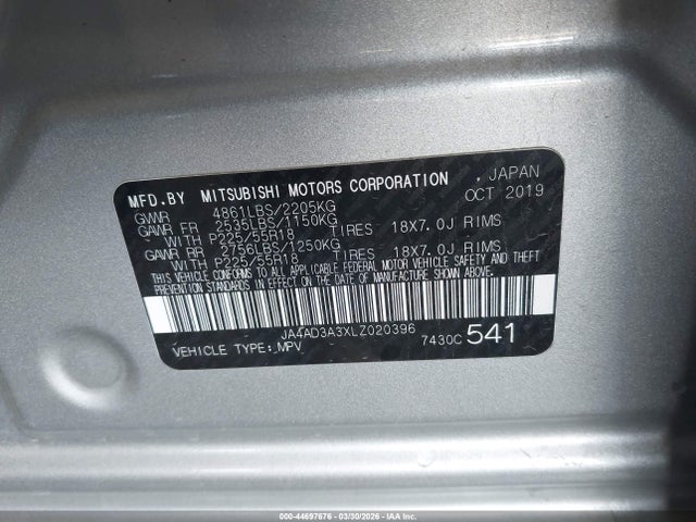 Aukcja sprzedaży 2020 Mitsubishi Outlander Sel 2.4, vin: JA4AD3A3XLZ020396, numer aukcji: 44697676