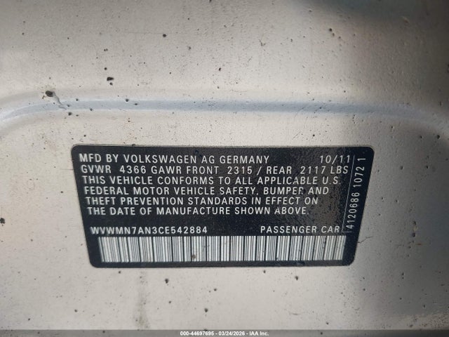 2012 VOLKSWAGEN CC WVWMN7AN3CE542884 Photo 8