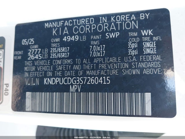 KNDPUCDG3S7260415 KIA Sportage Hybrid Lx