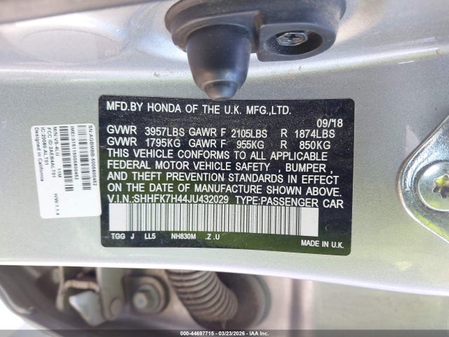 2018 HONDA CIVIC SHHFK7H44JU432029 Photo 8