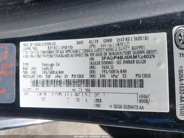 Ford FIESTA SE 2019 3FADP4BJ6KM124029 Image 9