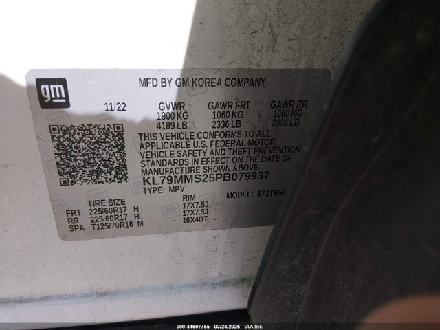Aukcja sprzedaży 2023 Chevrolet Trailblazer Fwd Ls, vin: KL79MMS25PB079937, numer aukcji: 44697755