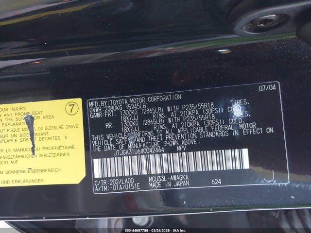 Продажа на аукционе авто 2004 Lexus Rx 330, vin: JTJGA31U640042464, номер лота: 44697756