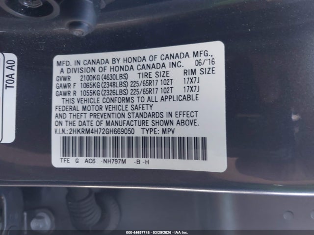 Honda Cr-v Ex-l 2016 2HKRM4H72GH669050 Image 9