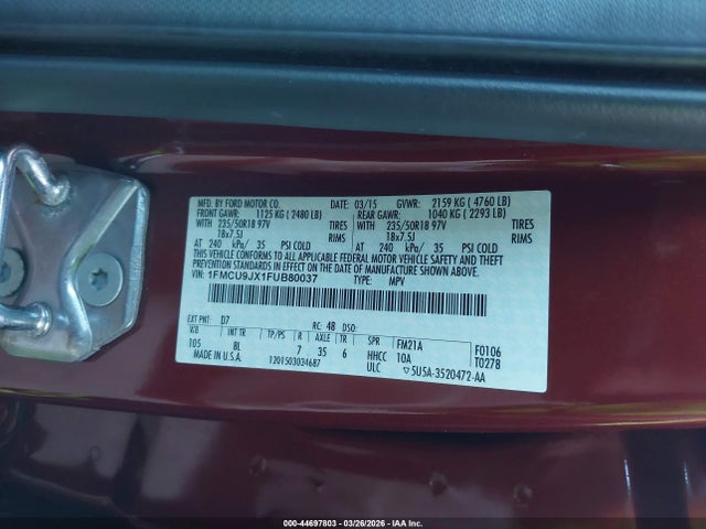 1FMCU9JX1FUB80037 Ford Escape Titanium