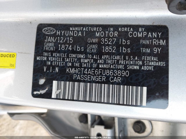 Продаж на аукціоні авто 2015 Hyundai Accent Gls, vin: KMHCT4AE6FU863890, номер лоту: 44697873