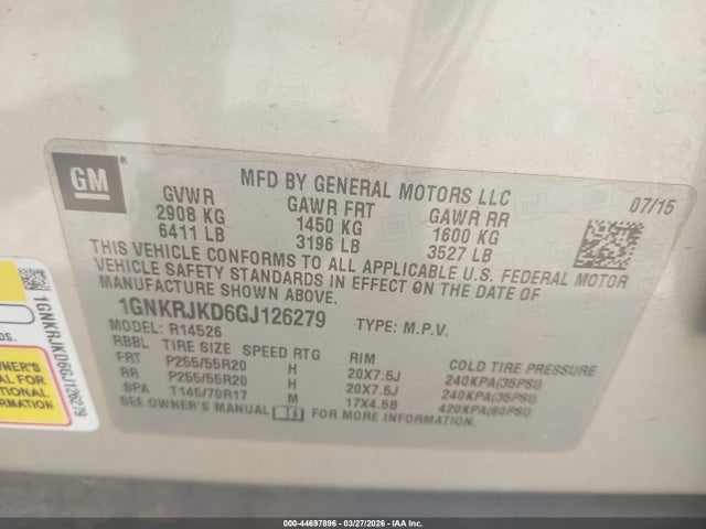 1GNKRJKD6GJ126279 Chevrolet Traverse Ltz