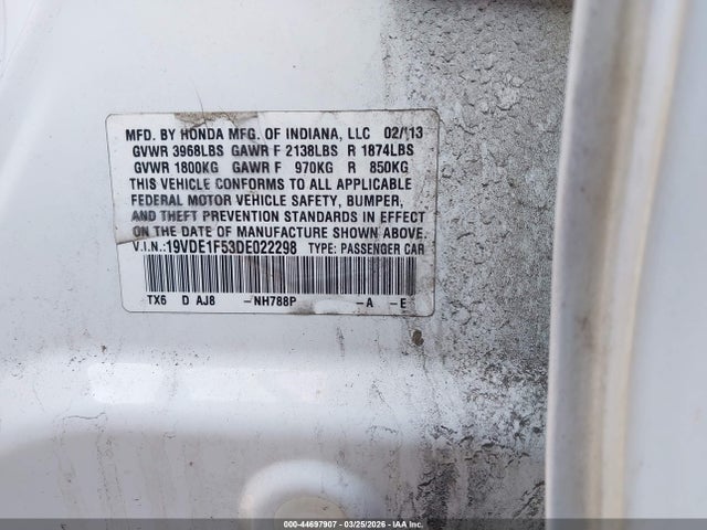 2013 Acura Ilx 2.0l მანქანა იყიდება აუქციონზე, vin: 19VDE1F53DE022298, აუქციონის ნომერი: 44697907