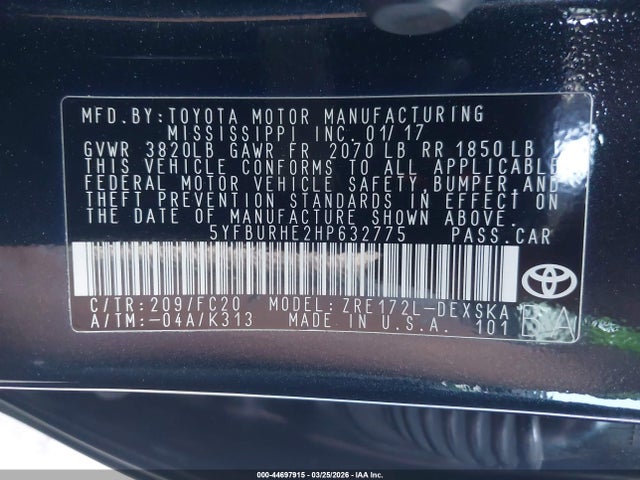 Toyota COROLLA SE 2017 5YFBURHE2HP632775 Image 9