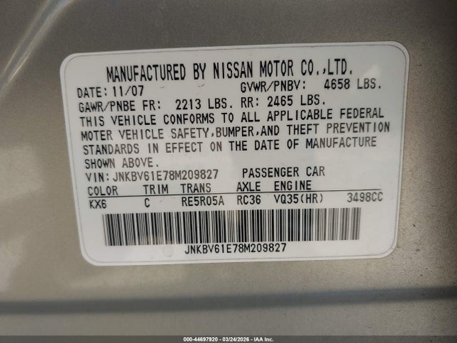 Продажа на аукционе авто 2008 Infiniti G35 Journey, vin: JNKBV61E78M209827, номер лота: 44697920
