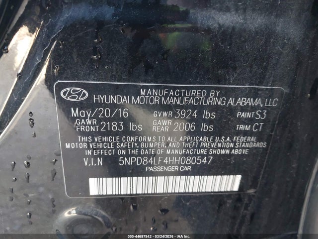 5NPD84LF4HH080547 Hyundai Elantra Limited