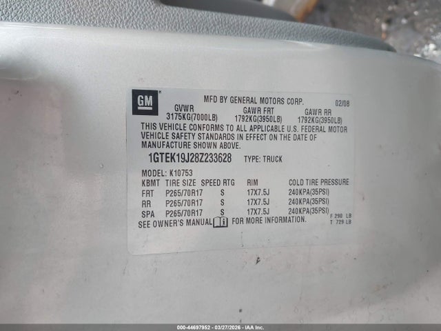 2008 GMC SIERRA 1500 1GTEK19J28Z233628 Photo 8
