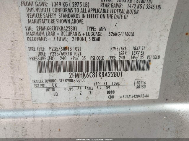 Ford FLEX SEL 2019 2FMHK6C81KBA22801 Image 9