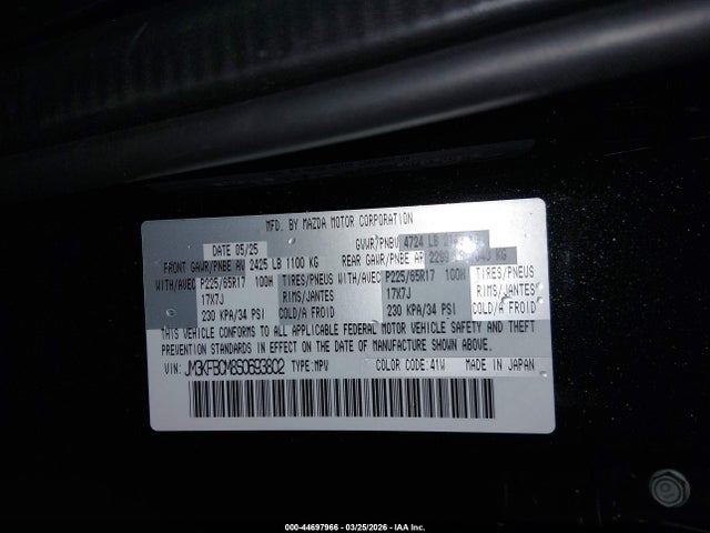 44697966 :رقم المزاد ، JM3KFBCM8S0693802 vin ، 2025 Mazda Cx-5 2.5 S Preferred مزاد بيع