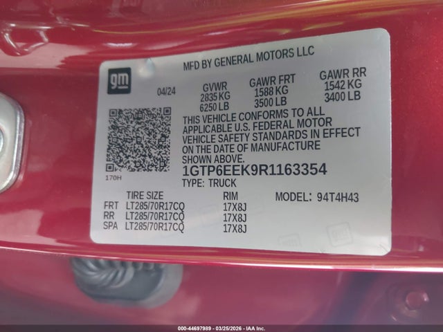 Продаж на аукціоні авто 2024 Gmc Canyon 4wd At4x, vin: 1GTP6EEK9R1163354, номер лоту: 44697989