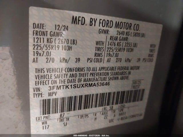 3FMTK1SUXRMA53646 Ford Mustang Mach-e Select