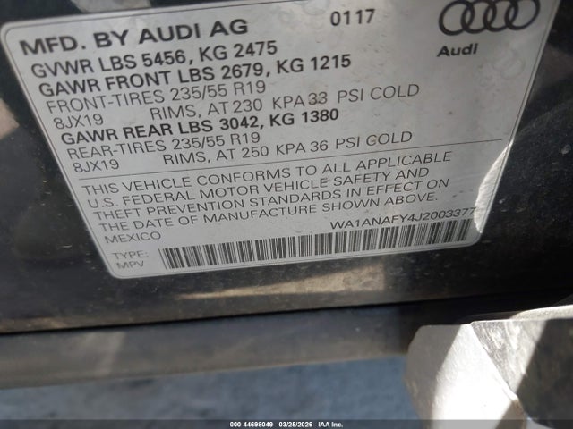 Продажа на аукционе авто 2018 Audi Q5 2.0t Premium/2.0t Tech Premium, vin: WA1ANAFY4J2003377, номер лота: 44698049